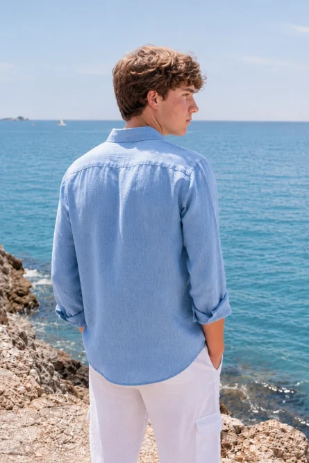 Camisa Niño Puro Lino Premium Azul - Imagen 2