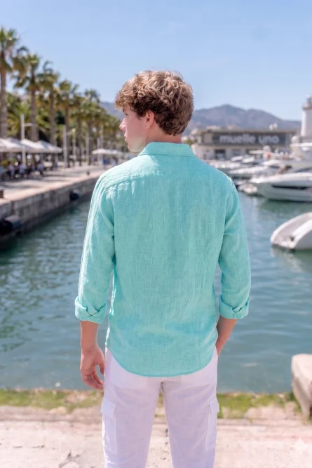 Camisa Niño Puro Lino Premium Turquesa - Imagen 2