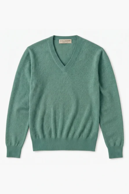 Jersey Cashmere Verde Salvia Cuello de Pico - Imagen 2