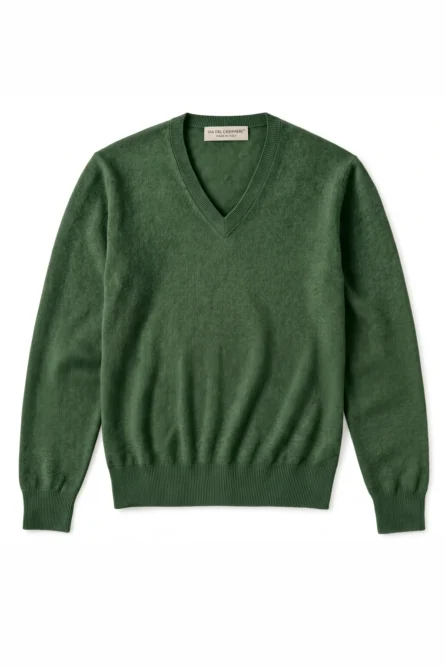 Jersey Cashmere Verde Oliva Cuello de Pico - Imagen 2